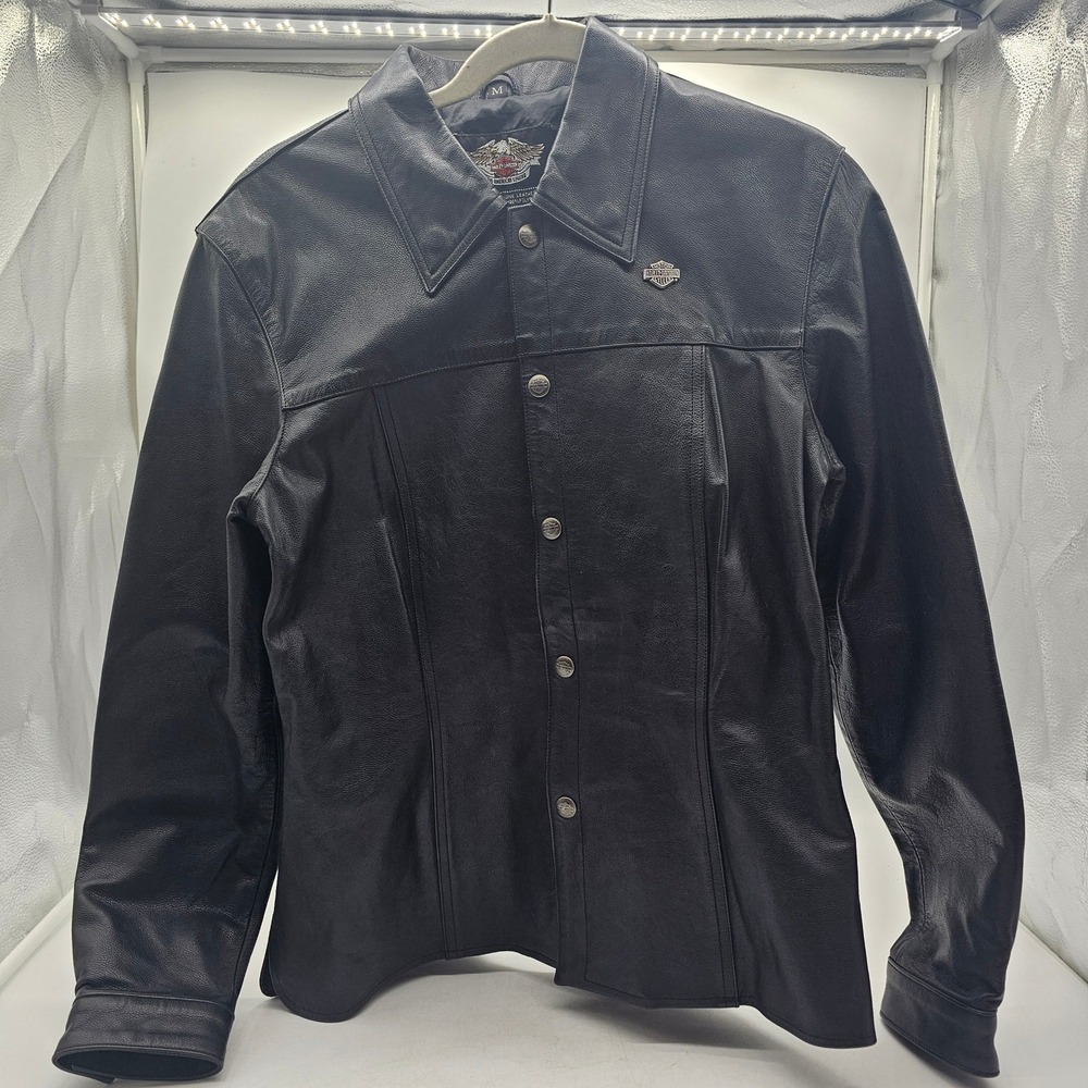 Women's size Medium leather Harley Davidson snap jacket